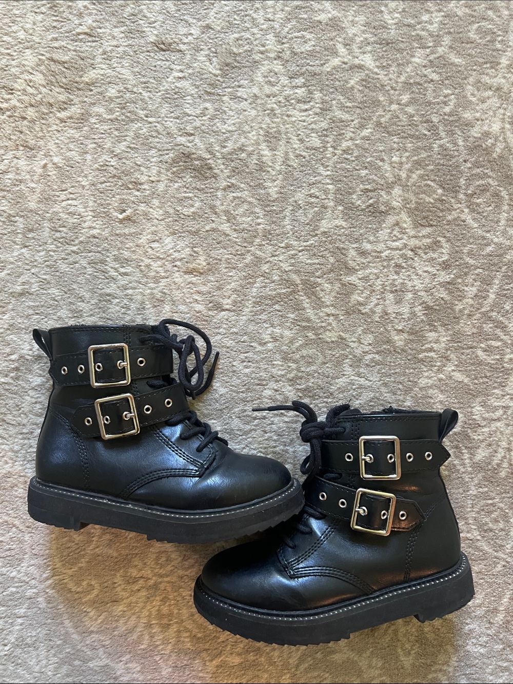Zara Black Double-Buckle Lace-Up Kids Boots